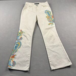 Ralph Lauren Jeans Women 4P White Watercolor Paisley Print Mid Rise Bootcut